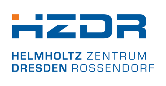 Logo des Helmholtz-Zentrums Dresden-Rossendorf mit blauem „HZDR“-Schriftzug und zusätzlichem Text in Großbuchstaben.